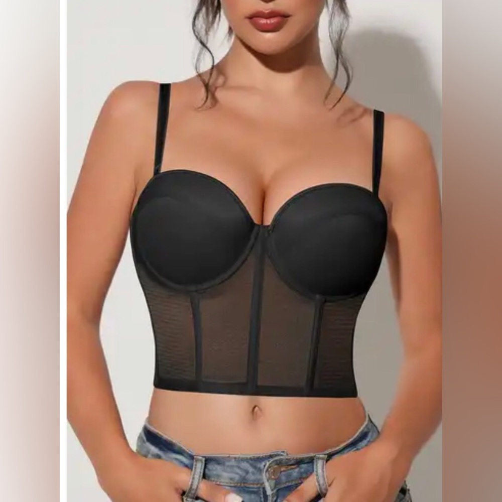 Women's Mesh Bustier Crop Top Push Up Corset Tops Bra With Detachable Straps